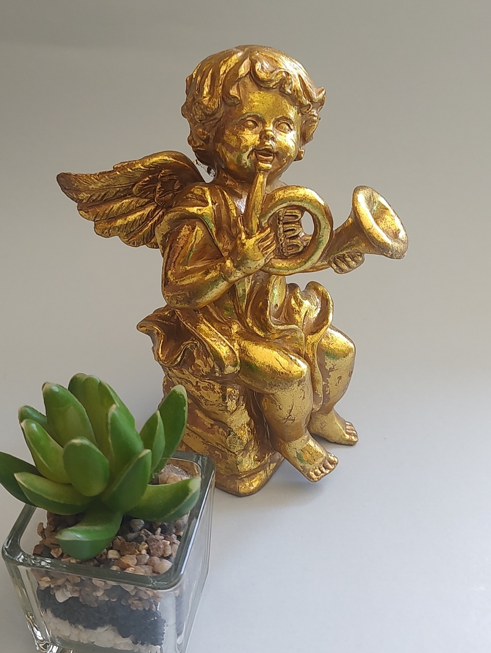 Decorative Accent Color Gold Cherub Angel Figurine Home Art -